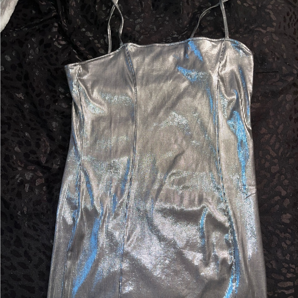Silver Metallic Spaghetti Strap Dress